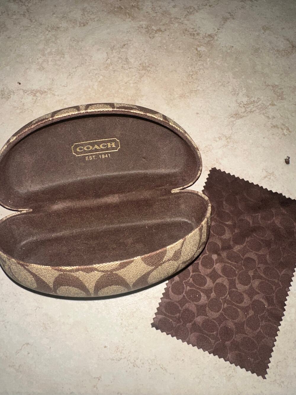 Coach Signature C Sunglasses Eyeglasses Hard Case Brown Tan + Cleaning Cloth